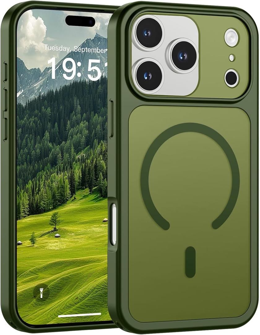 SUPFINE Magnetic for iPhone 17 Pro Case (Compatible with MagSafe)(Military Grade Drop Protection)(Camera Protection) Translucent Matte Shockproof Phone Cover,Cangling Green