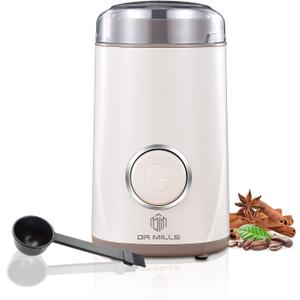 DR MILLS DM-7441 Coffee Grinder Electric, Coffee Bean and Dried Spice Grinder, One Touch Operation, Blade and cup made with SUS304 stainless steel, White 