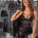 Avidlove Teddy Lingerie for Women Sexy One Piece Bodysuit Lace Deep V Babydoll with Satin Bow Tie (Black, L)