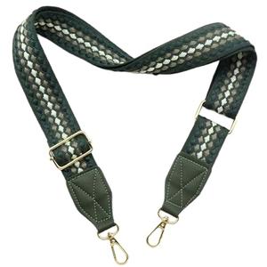 Adjustable Purse Strap with Green Leather End - 1.5" Wide Handbags, Camera, Guitar, Phone & Crossbody Bag Replacement Shoulder Straps(Gold Hardware)