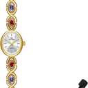Gold Dainty Colorful Crystal Bracelet Watch for Women Waterproof Quartz Wristwatch Vintage Small Oval Dial Dress Watches