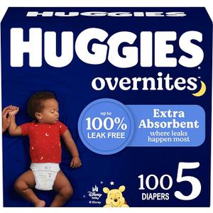 Huggies Size 5 Overnites Baby Diapers: Overnight Diapers, Size 5 (27+ lbs), 100 Ct (2 Packs of 50), Packaging May Vary