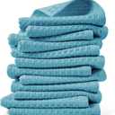 Cleanbear Lake Blue Waffle Washcloths 12 Pack, 13 x 13 Inches, Lightweight and Quick-Dry Face Towels, Soft and Absorbent, Ideal for Bathroom (Seafoam-Green)