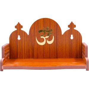 Wooden Wall Mounted Hanging Tabletop Temple Pooja Mandir God Stand Shelf for Storage and Idols Decoration for Home Office and Gifting (Golden Om)