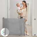 Retractable Mesh Baby Gate or Dog Gate, Child Safety Gate for Indoor or Outdoor, 33-inches Tall with up to 55-inches Wide Extension, Avoid Skirting Installation, Grey