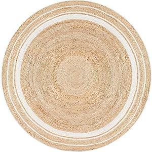 Vipanth Exports - Natural Jute Rug Hand Braided Round Area Rug Handmade Rug for Home Decor (4 Feet Round (48 x 48 Inches), Beige + White Line)