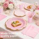 Pink Paper Plates and Napkins Party Supplies for 24 Guest, 168Pcs Pink Scalloped Mother's Day Party Plate with Gold Rim, Pink Disposable Plates Set for Girls Birthday Party Baby Shower Gender Reveal