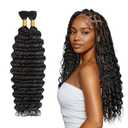 Human Blend Braiding Hair for Boho Braids 22 Inch Deep Wave Bulk Wet and Wavy No Weft Natural Wave Micro Braiding Hair 100g (1 Jet Black)