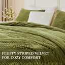 Oversized King Comforter 128x120, 3 Pieces Luxurious Velvet Extra Large King Quilt Striped Bedspread Coverlet Bedding Set with 2 Pillow Shams 20x36 Ultra Soft Duvet Insert for All Season, Oliver Green