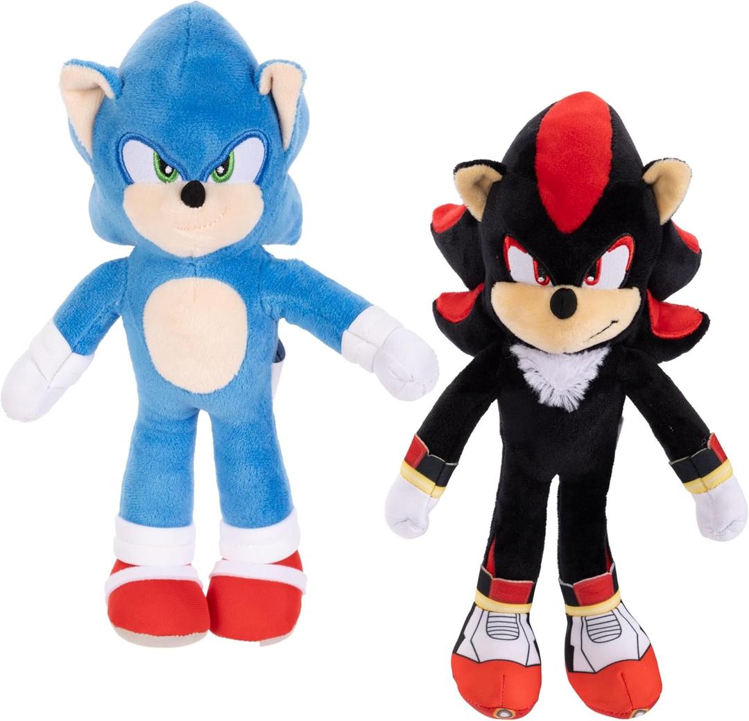 Sonic 3 Movie Plush Sonic & Shadow 9-Inch Stuffed Toy Figures - Officially Licensed Sonic The Hedgehog 3 Movie, Amazon 2-Pack Kids Plush Toy Figure Set