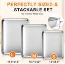 Baking Sheet Set of 3, Commercial Grade Stainless Steel Cookie Sheets for Baking, 12/16/17.5 Inch, Thicker and Firmer Baking Pans Set, Rust & Warp Resistant & Nonstick, Nontoxic&Heavy Duty&Easy Clean