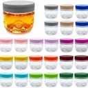 Amzcku 2 oz Mini Glass Mason Jars with Mouth Colored Lids - 24-Pack Glass Canning Jars for Storage, Overnight Oats, Jam, Jelly, Honey, Beans, Spices, Wedding Favors, Shower Favors