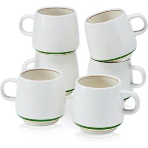 11 Ounce Porcelain Coffee Mugs Set of 6 with Handle Perfect for Coffee, Tea, Milk, Chocolate and Latte, Ceramic Coffee Cups Set for Man and Woman (Cozy Green)