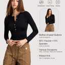 Women 2025 Henley T Shirts Ribbed Button Slim Fit Basic Casual T Shirts Going Out Trendy Outfits Basic Tops Blouse (Black)