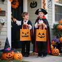 VDESFUEBY 20Pcs Halloween Trick or Treat Bags, Halloween Pumpkin Party Favor Bags Non-Woven Pumpkin Bag, Goodie Candy Bag for Birthday Party Favors