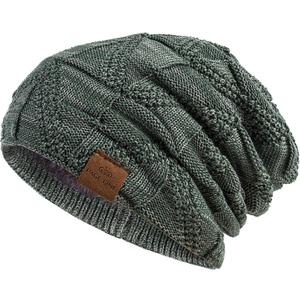 2 x PAGE ONE Mens Winter Slouchy Beanie Warm Fleece Lined Skull Cap Baggy Cable Knit Hat (Light Green)