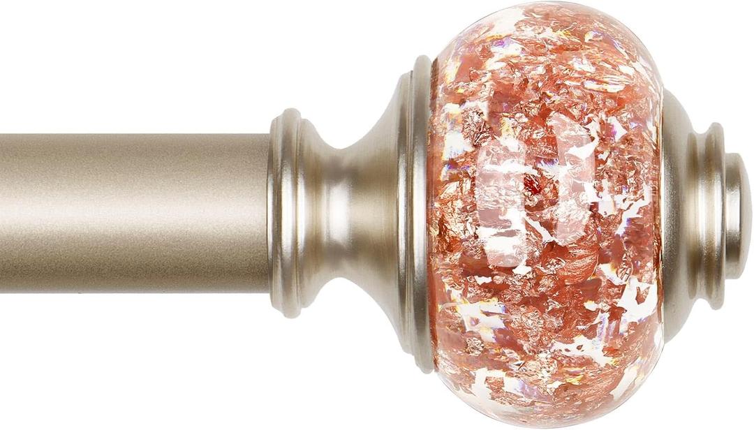 Curtain Rods 32 to 58 Inches (2.6-4.8ft), USFOOK 7/8 InchTelescoping Splicing Drapery Rods for Windows 20 to 54 Inch, Decorative Curtain Rod for Home Decor with Rose Gold Translucent Finials