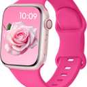 4 x Patented Sport Silicone Band Compatible with Apple Watch Bands 40mm 38mm 41mm 42mm 44mm 45mm 46mm 49mm Women Men, Soft Waterproof Sport Strap for iWatch Bands Series 11 10 9 8 7 6 5 4 3 2 1 SE Ultra (Hot Pink)