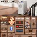 Smart Projector with 4K 8K Support, Mini Projector with Wifi6 and Bluetooth5.4, 600 ANSI, Auto Focus & Obstacle Avoidance 1080P Portable Movie Proyector for Home Outdoor, Magcubic HY350Max