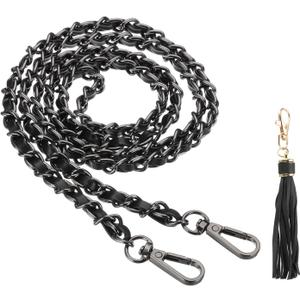 PATIKIL Purse Chain Strap, 47 Inch Leather Chain Straps Purse Strap Replacement Flat Chain Strap with Tassel for Crossbody Bag Handbag Woman, Black