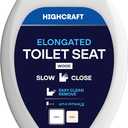 Highcraft W4TSWE Elongated Molded Wood Toilet Seat Slow Close ∙ Easy Remove ∙ Adjustable Hinge, White