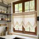 Boho Crochet Lace Valances for Windows Kitchen Macrame Linen Sheer Valances with Tassels Vintage Farmhouse Beige Rustic Crochet Valance for Cafe Dining Room Rod Pocket 1 Panel (Beige,W39 L18 inch)