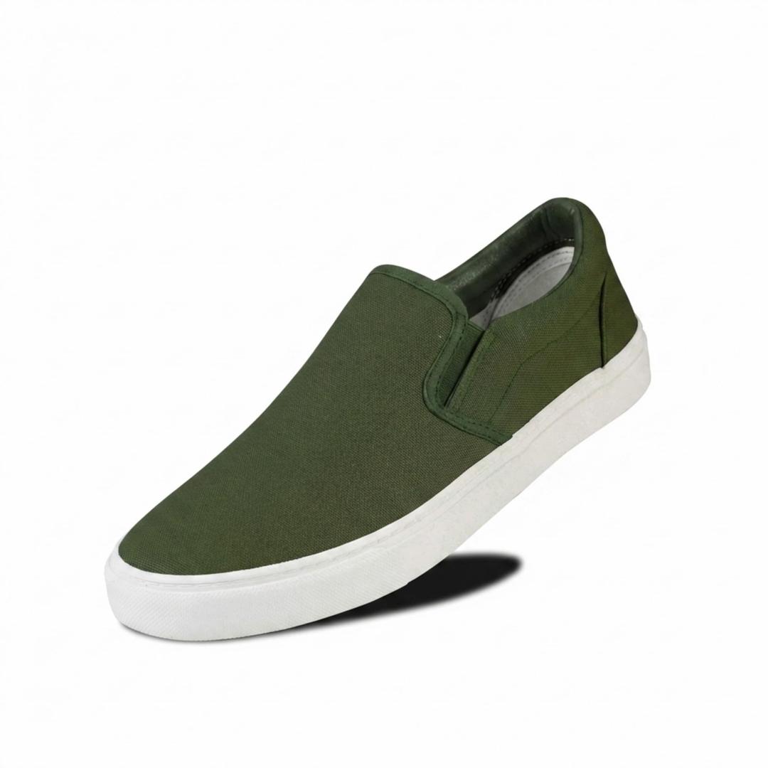 hello basics Men's Canvas Slip On Shoes for Men, Laceless Low Top Sneakers Mens Slip On Sneakers (Olive, 12)