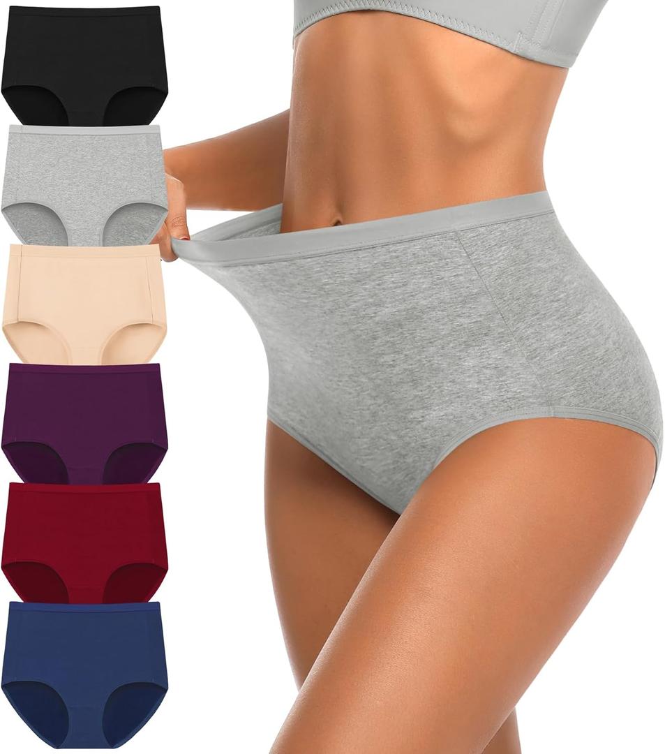 OLIKEME Womens Cotton Underwear High Waisted Postpartum C Section Panties Soft Stretch Breathable Full Coverage Briefs 6 Pack (S)