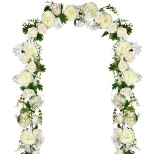2 Pakc Artificial Peony Garland, 12ft Floral Greenery Garland with Mixed Peony Flowers and Green Leaves for Wedding Dining Table Home Party Decor (2, White)