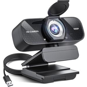 Plug and Play Webcam for PC, 1080P Webcam with Privacy Cover, Active Light Correction, Laptop,Desktop,Wide Angle Lens, (Black)