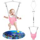 Baby Jumper, Baby Doorway Jumper with Adjustable Strap, Protable Baby Jumpers and Bouncers, Easy to Assemble, Baby Bouncer Jumper with Soft Rug (Pink)