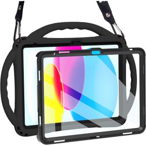 TOPESCT Kids Case for 11" iPad (A16) 11th Gen 2025,10.9" iPad 10th Gen 2022 - Made of Kid-Friendly Silicone, with Built-in Screen Protector, Shockproof Handle Stand Case (Black)