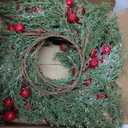 Sggvecsy 4 Pcs Christmas Candle Rings Norfolk Pine Wreath Artificial Red Berries Small Wreaths Table Centerpieces Kitchen Cabinets Pillars Mini Candle Rings for Window Front Door Decor