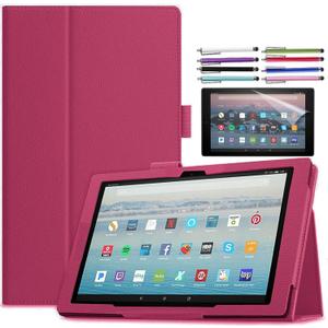Case for Amazon Fire HD 10 Tablet 10.1" Inch Display (13th Generation, 2023 Released) - Slim Lightweight Folio Stand Cover PU Leather Case + 1 Screen Protector and 1 Stylus (Pink)