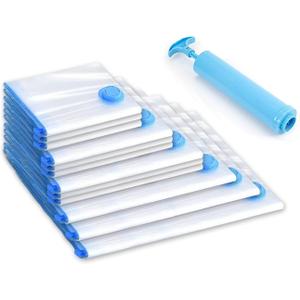 12 Pack Vacuum Moving Bags (1 Max plus/1 Max/1 Jumbo/3 Large/3 Medium/3 Small), Sturdy and Durable, Clothes Storage Bags,College Supplies Packing Bag, Hand Pump Included (Transparency)