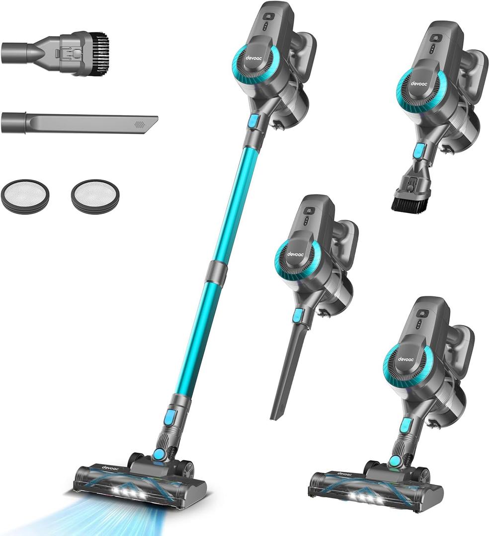 DEVOAC Cordless Vacuum Cleaner, Ultra-Lightweight Stick Vacuum, 2200mAh Battery Up to 40mins Runtime, 6 in 1 Powerful Handheld Vacuum for Home Hard Floor Carpet Pet Hair (Waterfall)