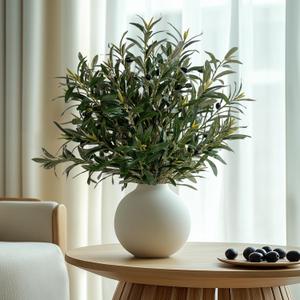 8PCS 24Artificial Olive Branches for Vases Fake Olive Branches with 712 Leaves Faux Olive Tree Branches for Vase Faux Olive Branches Home Decor Wedding Party Table Center(No Vase