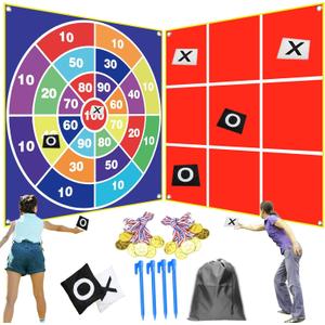 2 in 1 Giant Tic Tac Toe & Bean Bag Toss Games Outdoor,4.5FTx4.5FT Double-Portable Tic Tac Toe Bean Bag Toss with 10pcs Bean Bag,Large Outdoor Lawn Yard Backyard Carnival Easter Party Field Day