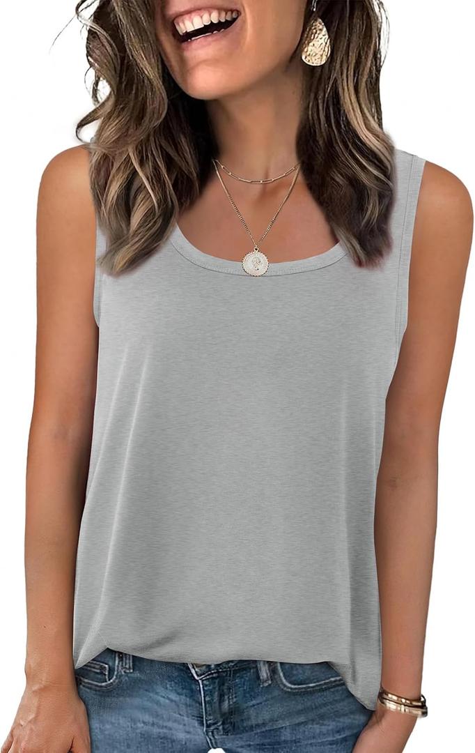 Zeagoo Womens Loose Fit Tank Tops Summer Scoop Neck Tops Casual Flowy Sleeveless Tunic Shirts 2025 (X-Large, Grey)