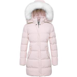 WenVen Women's Winter Thicken Puffer Coat Warm Jacket with Faux Fur Removable Hood (Medium, Pink)