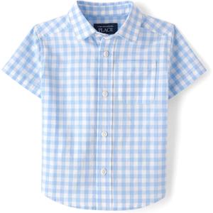 The Children's Place Baby Boys' and Toddler Poplin Short Sleeve Button Down Shirt (5T, Breeze Plaid)