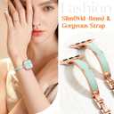 Mosonio Slim Designer Bracelet Bands for Apple Watch Women, Elegant Thin Dressy Metal Band with Embedded Silicone Accents Compatible with Apple Watch Ultra / Series 11 10 9 8 7 6 5 4 SE 3 2 1, Easy-Adjust Link Fancy Strap for iWatch 49mm 46mm 45mm 44mm 42mm 41mm 40mm 38mm(Sizes Vary By Model)