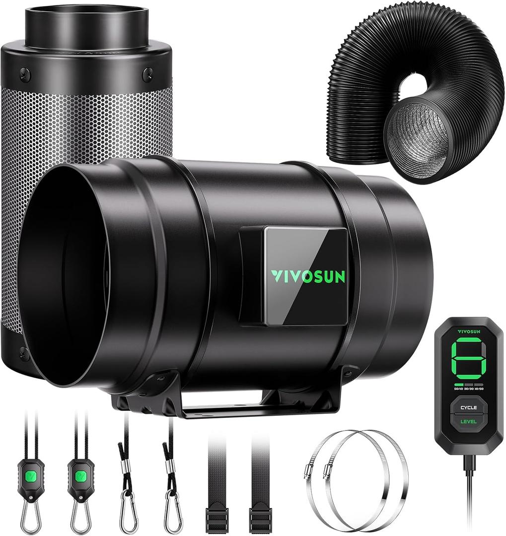VIVOSUN Smart Air Filtration G8 Kit 8", AeroZesh G8 Inline Duct Fan with E12 Speed Controller, Carbon Filter & 25' Ducting, Cooling & Ventilation System for Grow Tents, Indoor Gardening, Hydroponics