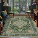 Machine Washable 5x7 Area Rugs for Living Room Vintage Rugs Carpet Rugs Non Slip Low Pile Water Repellent Soft Print Pattern for Bedroom Indoor Decor Polyester Rug Green