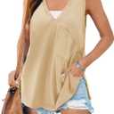 Fisoew Womens Summer Tank Tops V Neck Sleeveless Casual Loose Flowy Tunic Workout T Shirts (Small)