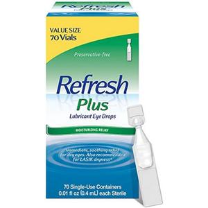 Refresh Plus Lubricant Eye Drops For Dry Eyes, Preservative-Free,Value Size, 0.01 Fl Oz Single-Use Containers, 70 Count