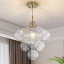 Dining Room Chandelier, Modern Brushed Gold Pendant Light for Foyer Bedroom | Bubble Ceiling Light Chandelier Vintage Hanging Light Fixtures with 10 Swirled Glass Globe Kitchen, Include E26 Bulb