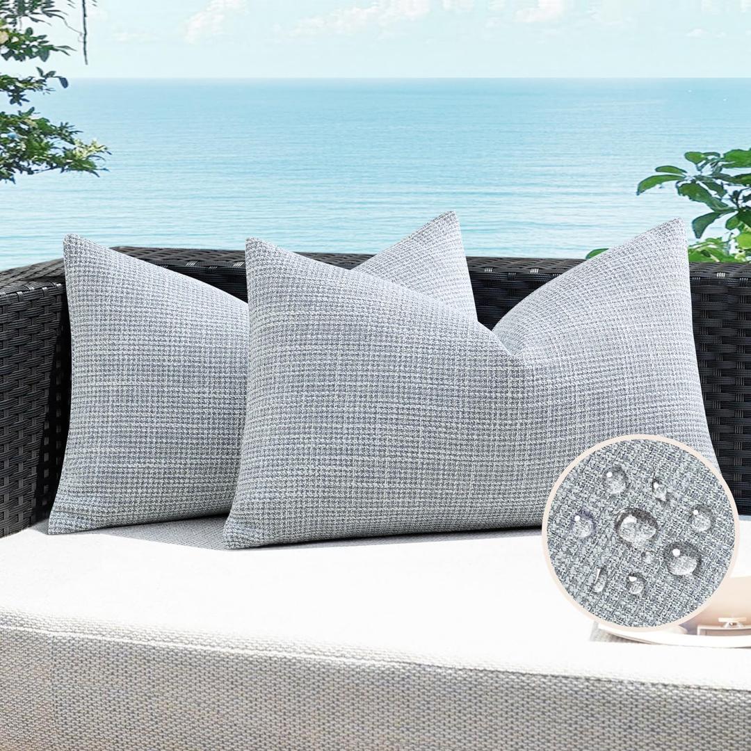 Artscope Outdoor Waterproof Throw Pillow Covers 12x20 Inch Decorative Linen Outdoor Pillows Cushion Case for Patio Couch Sofa - Blue Grey
