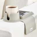 Couch Cup Holder Tray, Elimiko Silicone Sofa Drink Holder with Large Cup Holder and Tray, for Oversized Mugs/Long Remote/Snacks/Cellphone 