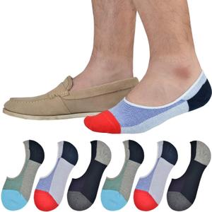 JORMATT Genuine Mens No Show Socks, Loafer Sneakers Low Cut Cotton Socks With Non Slip Grips (10-14, Assorted 6 Pairs)